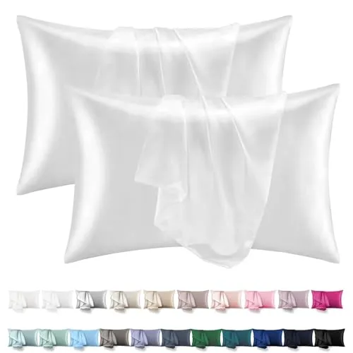 Satin Kissenbezug 40x80 2er Set - Orange Wave Vegane Seide Kopfkissenbezug Resistent und Hypoallergen, Weich wie Seidenkissenbezug für Haar und Haut für Kopfkissen 40x80, Öko-Zertifikat