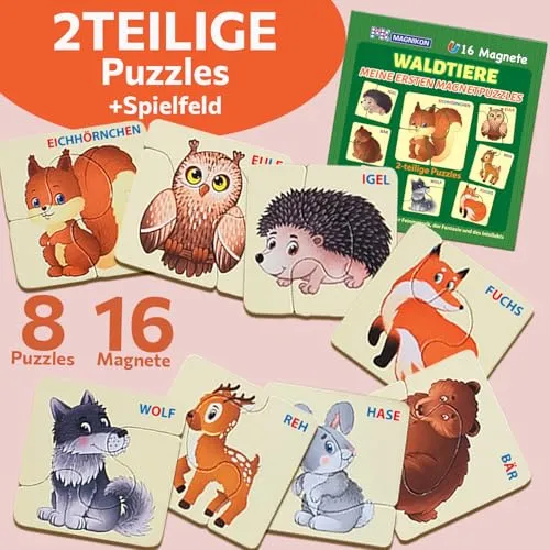MAGNIKON UD108- Erste Große Puzzles 2 Teile Waldtiere mit 16 Magneten, Kleinkinder Magnetisch Duo Kinderpuzzles, Lernspiel für Autofahrt, Kinder Beschäftigung, Spiele für Unterwegs
