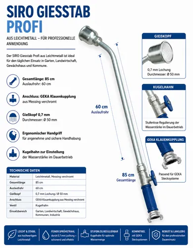 Sirocco Giesstab Profi aus Leichtmetall mit Schnellkupplung 60cm