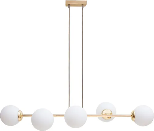 Hängelampe Glas blendarm in Gold Weiß E27 5-flammig - Moderne Pendelleuchte für Esstische, blendarm und stilvoll in Gold und Weiß - ideal für Wohnzimmer und Küche.