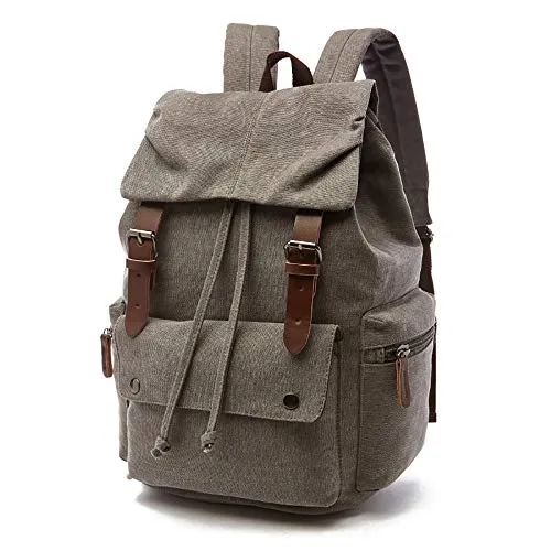 Rufun Leinwand Rucksack Jahrgang für Laptop Tagesrucksack Wandern Reisen Große Kapazität Tasche Unisex (Grau)