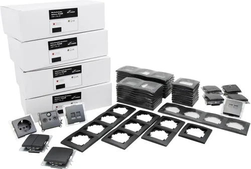 Schalter und Steckdosen Set McPower Flair Megaset 100-teilig - anthrazit, modernes Design für vielseitige Anwendungen und einfache Montage