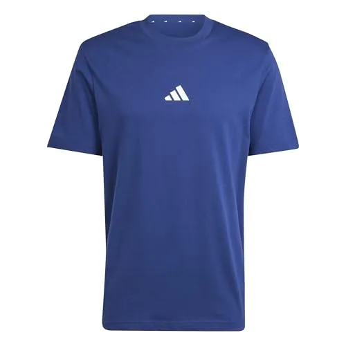 adidas Men's Essentials SMALL Logo Single Jersey Tee, Dark Blue/White, L