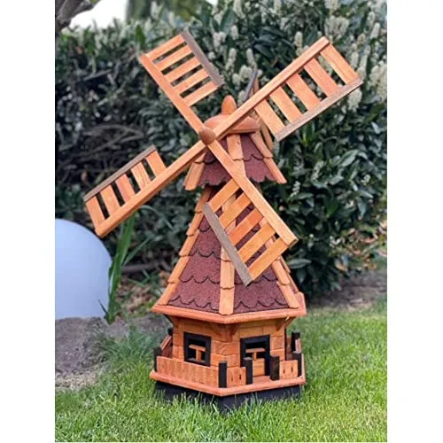 DARLUX dekorative Garten-Windmühle aus Holz kugelgelagert Braun Größen (Rot XL)