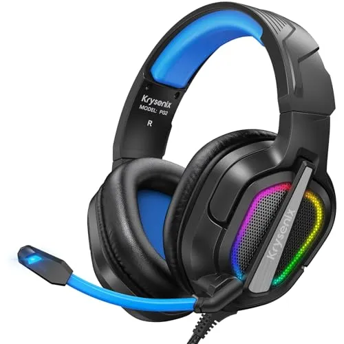Krysenix PG2 RGB Gaming Headset für PS4, PS5, PC, Xbox - Erlebe immersives Gaming mit dem Krysenix PG2 Gaming Headset. Es bietet ein ergonomisches Design, Noise Cancelling Mikrofon und lebendige RGB-Beleuchtung für ein fesselndes Spielerlebnis.