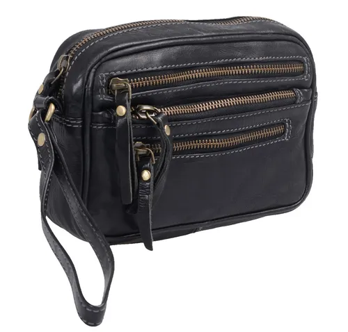 GlücksNugget Umhängetasche für Herren aus Leder, schwarz