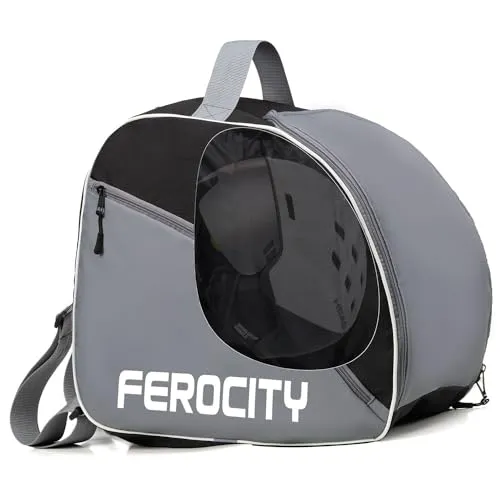 Ferocity Premium Skischuhtasche Helmtasche Skistiefeltasche Mit Kordelzug und Seitentasche 41 x 29 x 35 cm in den Farben Grau Schwarz [054]