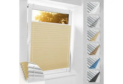 LuxusKollektion Plissee Plissee Verdunkelung Klemmfix ohne Bohren B45 x H120 cm Hellbeige