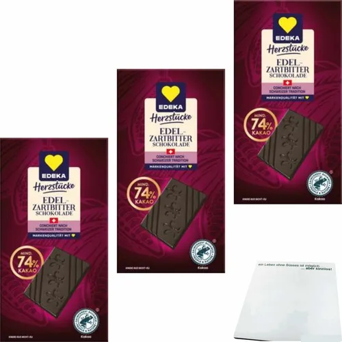 Edeka Schweizer Edelbitter Schokolade 74% 3er Pack 3x100g Tafel usy Block