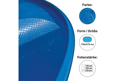 Planet Pool Solarplane für Ovalformbecken 730x375 cm - Hochwertige Solarfolie mit 230 μm Dicke, die das Poolwasser um bis zu 7°C erwärmt, Wasserverdunstung minimiert und dein Schwimmbecken vor Schmutz schützt. Ideal für weniger Pflegeaufwand.