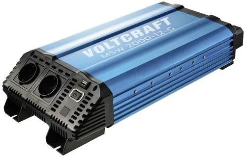 Voltcraft Wechselrichter MSW 2000-12-G - 2000 W modifizierte Sinuswelle - Wechselrichter für 12 V/DC auf 230 V/AC, ideal für mobile Anwendungen mit Batteriewarnfunktion und USB-Anschluss für zusätzliche Geräte.
