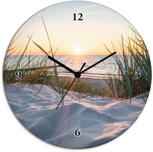 ARTLAND Wanddeko Wanduhr - Lautlose Quarzuhr mit Ostsee Sonnenuntergang - Wohnaccessoires: Stilvolle 30 cm Glas Quarzuhr ohne Tickgeräusche, perfekt für eine entspannende Atmosphäre in jedem Raum.