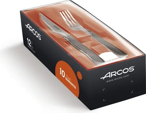 Arcos Steakmesser Set - 12-teiliges Monoblock Besteckset aus Edelstahl - Bestecksets: 6 Steakmesser und 6 Steakgabeln, hochwertig und langlebig aus einem Stück Edelstahl gefertigt, ideal für Grillabende und festliche Anlässe.