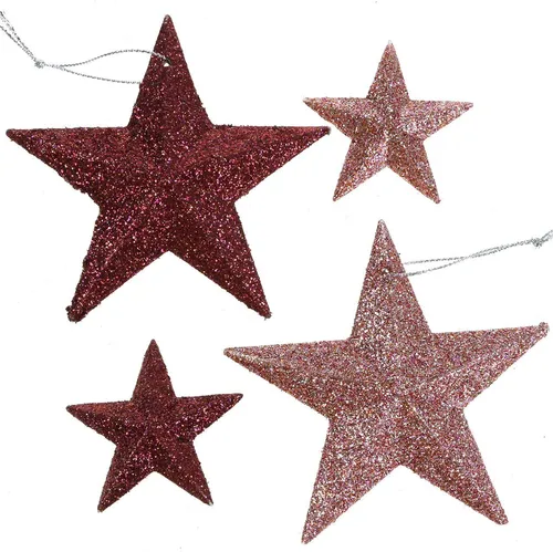Glitterstern Rosa-Mix 9,5/5cm 18 St - Weihnachtsschmuck Baum Deko, 18 Stück