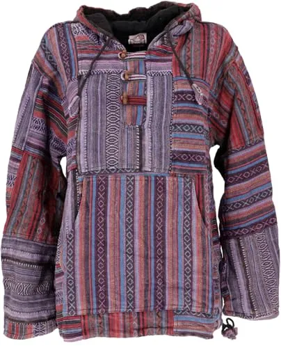 GURU SHOP Goa Unisex Kapuzenshirt - Violett - Kapuzenpullover für Herren im Ethno-Look, aus hochwertiger Baumwolle mit kuscheligem Innenfutter und praktischen Kängurutaschen für extra Komfort.