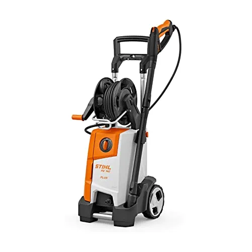 STIHL Elektro-Hochdruckreiniger RE 140 PLUS - Hochdruckreiniger für Haus und Garten, 180 bar Druck, mit 10 m Schlauch und praktischer Schlauchtrommel für einfache Aufbewahrung.
