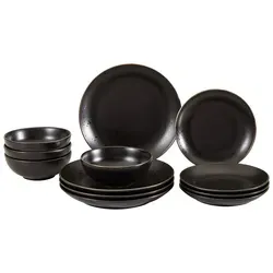 Tafelservice Black in Schwarz, 12-teilig in schwarz von CreaTable