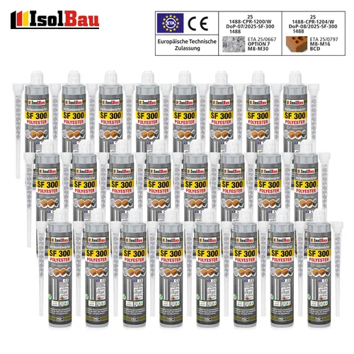Verbundmörtel SF 300 Injektionsmörtel 24 x 300 ml Montagemörtel 48x Mischer