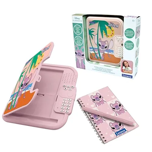Lexibook, Disney Stitch, Angel elektronisches Tagebuch mit Stift und Notizbuch inklusive, interaktiv, Passwort, lustige Funktionen, Soundeffekte, Blau/Pink, SD50D1