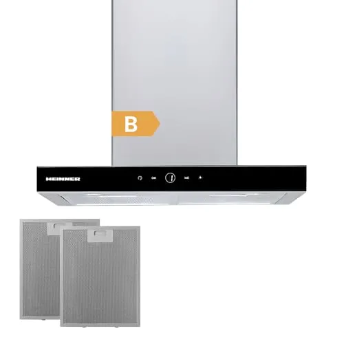 Heinner HDCH-F4560TIX T-design Wandabzugshaube | 60 cm | Dunstabzugshaube Küche | 488,04 m³/h Absaugleistung | Touch-Control | LED-Beleuchtung | Klasse B | Edelstahl/Schwarzglas