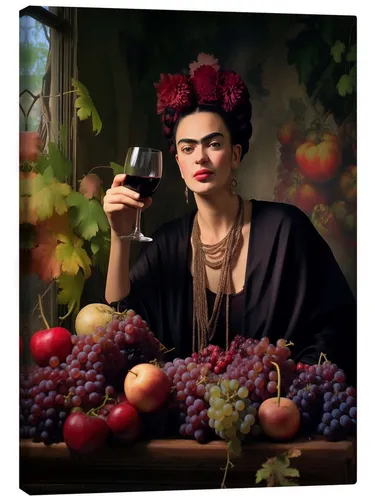 Posterlounge Wandbild Frida Kahlo Porträt mit Weinglas, Frank Daske, erhältlich als Poster, Leinwandbild, Wandsticker oder Acrylglasbild