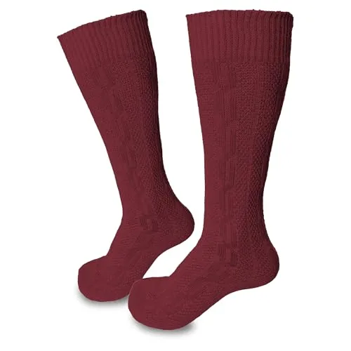 Steigenhöfer Manufaktur Trachtensocken Herren und Damen Lang – Klassische Trachtenstrümpfe im Zopfmuster – Oktoberfest Strümpfe aus Baumwolle für Männer & Frauen – Burgundy – 43-44