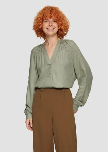 QS Damen 2152723 Bluse Langarm - Eleganter Tunia-Ausschnitt - Damenbluse mit langen Ärmeln und Raffung, ideal für einen stylishen Look im Alltag. Regular Fit für optimalen Komfort.