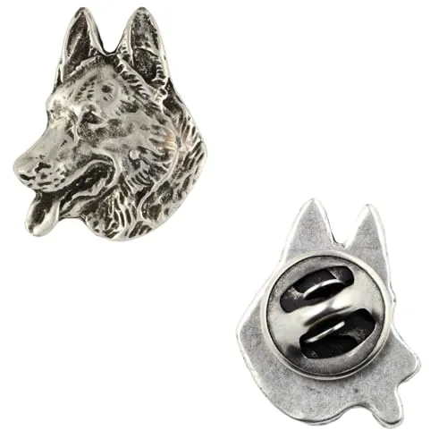 Art-Dog Unique Edition Silber Hund Anstecknadel mit Eleganten Schatulle - Versilbert Handmade - Broschen Frauen - Silber Brosche Schmuck - Deutscher Schäferhund – 2,2x1,9x3cm