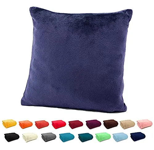 heimtexland ® Flanell Kuschel Kissen Super Soft Dekokissen Plüsch Typ380 Kissenhülle Dunkelblau 48x48 cm