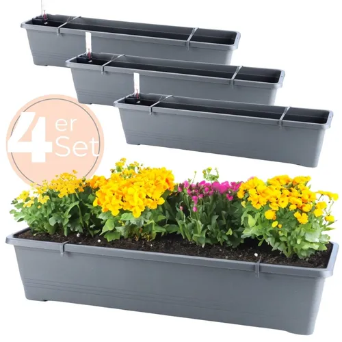 GarPet 4X Blumenkasten mit Wasserspeicher - Garten-Zubehör mit integriertem Wasserspeicher für optimale Pflanzenpflege, ideal für Fensterbank oder Outdoor-Bereich.