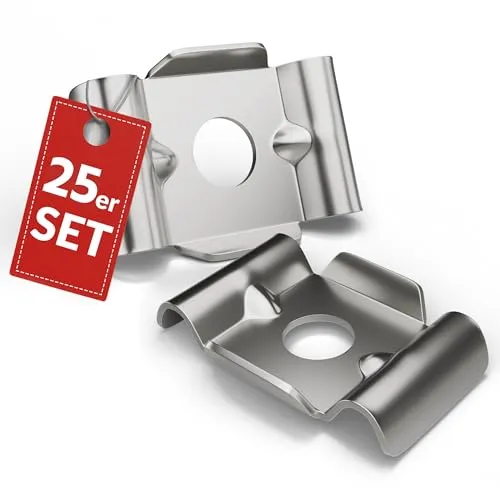 Qualinos 25x hochwertige Doppelstabmattenzaun Befestigung Zubehör Typ Butterfly aus V2A. Zaunhalter Edelstahl zur Zaunbefestigung. Stabmattenzaun Befestigung Zubehör Zaun Halterung. Made in Germany