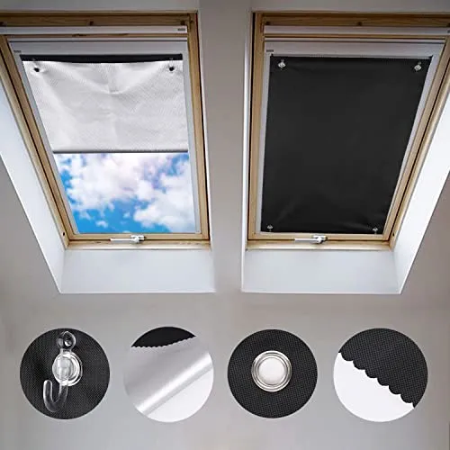Produktbild Johgee Dachfenster Rollo Thermo Sonnenschutz Silberbeschichtung Verdunkelungsrollo für VELUX Dachfenster GGU GGL GPU GPL GHU GHL GTU GTL GXU GXL (ohne Bohren mit Saugnäpfen,Größe 96x93cm)