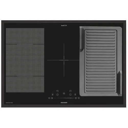 Oranier Induktionskochfeld 80 cm FLI580 - Flächen-Induktion-Kochfeld autark Brückenfunktion & Grillplatte gerillt & schwarzer Kochfeldrahmen