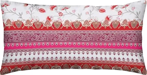 Erwin Müller Mako-Satin Kissenbezug Blumen und Bordüren pink weiß Größe 40x80 cm - seidig weiche Qualität, temperaturausgleichend, mit Reißverschluss