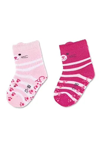 Sterntaler ABS Krabbelsocken Doppelpack Motiv Katze - Baby Stoppersocken - ABS-Motiv auf Spann und Sohle - Krabbelsöckchen mit Innenfutter - Baby und Kinderstrümpfe, rosa, Größe 20