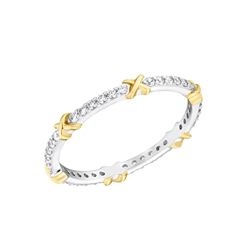 Amor Ring 925 Sterling Silber Damen Ringe mit Zirkonia - Eleganter Bicolor Damenring aus hochwertigem Sterling Silber, besetzt mit funkelnden Zirkonia-Steinen. Perfekt für besondere Anlässe und kommt in einer stilvollen Schmuck Geschenk Box.