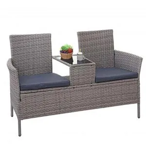 Mendler Poly-Rattan Sitzbank mit Tisch HWC-E24 - grau - Sofas mit integriertem Tisch für elegante Akzente auf Balkon oder Terrasse. Inkl. wasserabweisenden Kissen für höchsten Komfort und Stil.