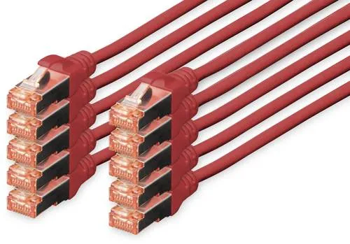 Digitus DK-1644-0025-R-10 RJ45 Netzwerkkabel, Patchkabel CAT 6 S/FTP 0.25m Rot Folienschirm, Gesamtschirm, Geschirmt, Halogenfrei