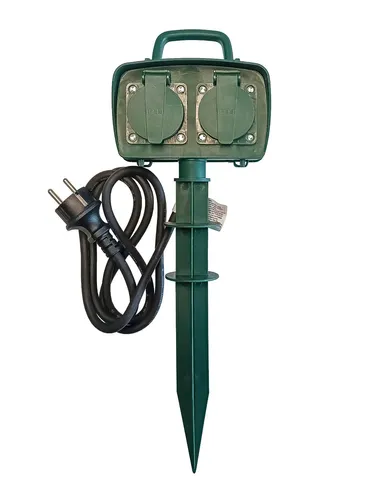 fach Garten Steckdose mit Erdspieß Outdoor Außenbereich IP44 Gummikabel 1,4m 2