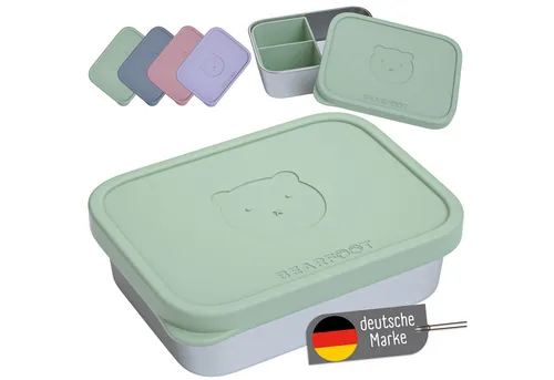 BEARFOOT Lunchbox Brotdose Kinder Edelstahl mit Silikoneinsatz - Salbei - Praktische 3-Fächer Snackbox für Kindergarten und Schule. BPA-frei, spülmaschinengeeignet und mit einem Fassungsvermögen von 700 ml – ideal für gesunde Snacks!