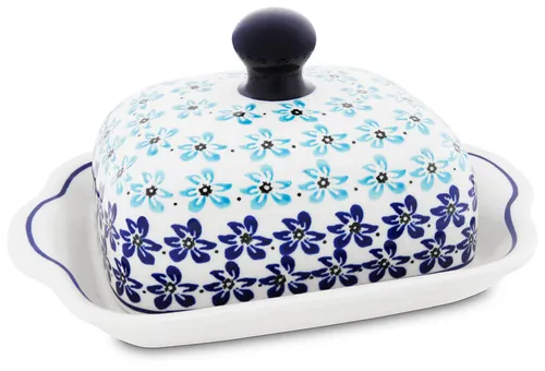 Bunzlauer Keramik Butterdose eckig für 250g - Hochwertige Butterdose aus Keramik, handgefertigt mit filigranem Dekor 1111. Ideal für 250g Butter, spülmaschinenfest und ein elegantes Highlight für jeden Esstisch.