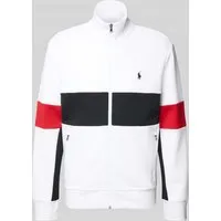 Polo Ralph Lauren Sweatjacke mit Stehkragen und Reißverschlusstaschen in Offwhite, Größe XXL