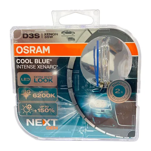 Osram Xenonlampe Cool Blue Intense D3S 35W - Autobeleuchtungen mit 6200K Farbtemperatur für brillantes Kaltweiß, straßenzugelassen und bis zu 3000 Stunden Lebensdauer – ideal für sicheres Fahren bei Nacht.