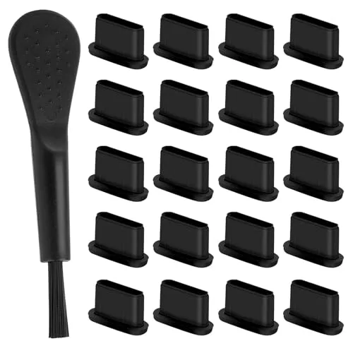 TDUNSYA 20 Stück USB C Staubschutz Stöpsel,Silikon USB C Schutzkappe,Handy USB C Schutz Staubstecker mit Reinigungsbürste,für Smartphone Tablet und Andere mit USB Typ C geräte