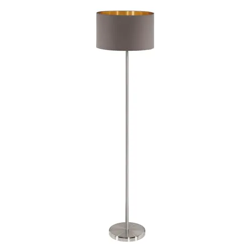 EGLO Stehlampe Maserlo - Moderne Textil Stehleuchte mit Trittschalter - Standleuchte aus Metall in Silber mit elegantem Cappuccino-Schirm. Ideal für eine gemütliche Atmosphäre in jedem Raum. Bequemes Ein- und Ausschalten dank Trittschalter.