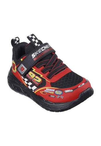 Skechers Jungen Sneaker SKECH TRACKS 402303N BKRD - Sneaker für aktive Kinder mit Fahrzeugmotiven, atmungsaktivem Obermaterial und gepolsterter Innensohle für hohen Tragekomfort. Maschinenwaschbar und flexible Laufsohle für optimale Sicherheit beim Spielen.