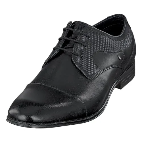 bugatti Business Halbschuh aus Leder, Derby mit Querkappe, Schwarz, 43 EU - Herren-Schnürhalbschuhe mit einzigartigem händischen Two-Tone-Finish, ideal für den eleganten Business-Look und garantiert langlebig und pflegeleicht.