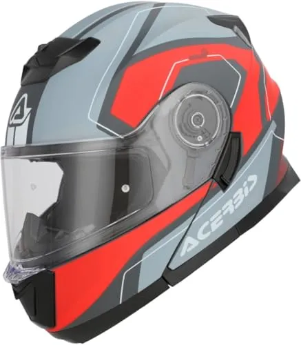 Acerbis Serel Klapphelm - Matt Grau/Rot/Weiß - XL - Motorradhelm mit integrierter Sonnenblende und ECE-Zulassung, ideal für sicheres Fahren bei jedem Wetter. Hypoallergenes Innenfutter sorgt für hohen Tragekomfort.