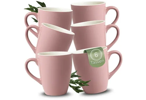 matches21 HOME & HOBBY Tasse Kaffeetassen 6er Set aus Keramik 340ml, Teetassen in Altrosa, 6-tlg., Keramik, Moderne Kaffeebecher Spülmaschinenfest & Mikrowellengeeignet