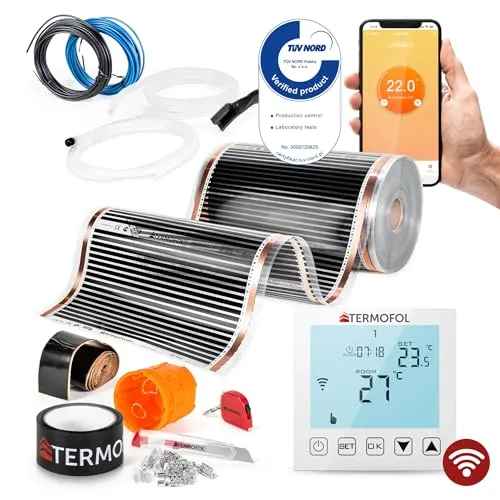 Termofol Elektrische Fußbodenheizung Heizfolie 230V - mit Thermostat WIFI - Leistung 80 W/m2 - Oberfläche 4m² - Fussbodenheizung Elektrisch Komplettset fur Fußboden-, Wand- oder Deckenheizung